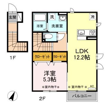 グリーンルーム湘南(1LDK/2階)の間取り写真