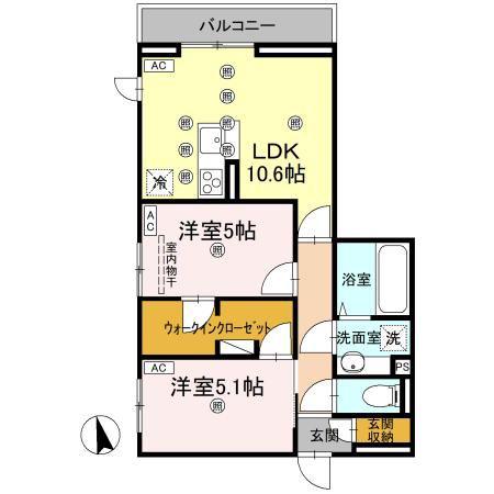 TORISIA大池(2LDK/2階)の間取り写真