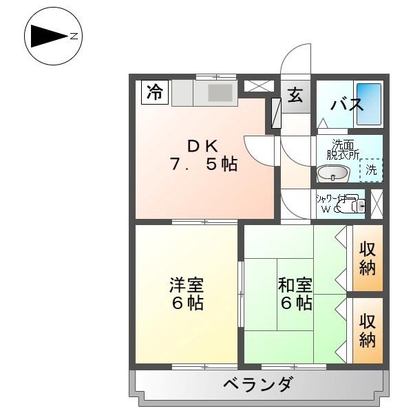 フラワーヒル(2DK/4階)の間取り写真