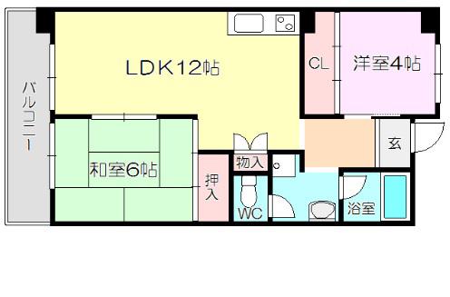 生島リバーサイドマンションA棟(2LDK/6階)の間取り写真