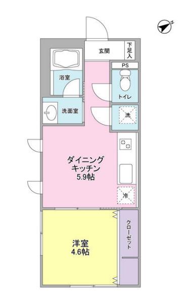 アヴニール上原(1DK/1階)の間取り写真