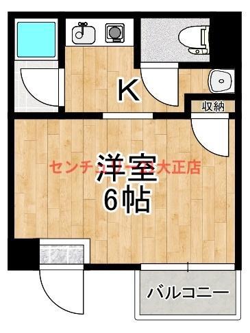 THECITY弁天町(1K/1階)の間取り写真