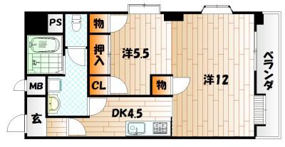 グラシアス砂津(2K/8階)の間取り写真