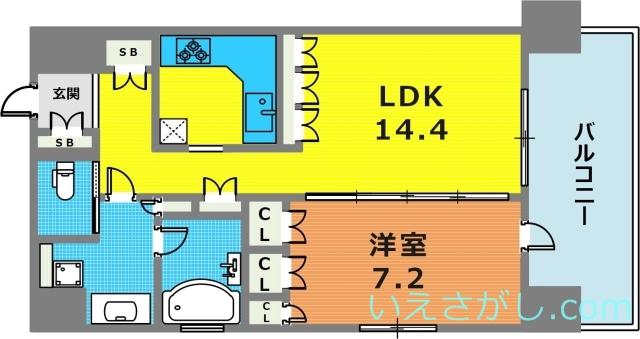 リーガル神戸三宮(1LDK/12階)の間取り写真