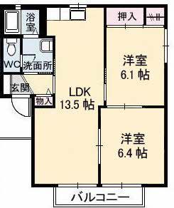 ディアス宇部坂E(2LDK/2階)の間取り写真