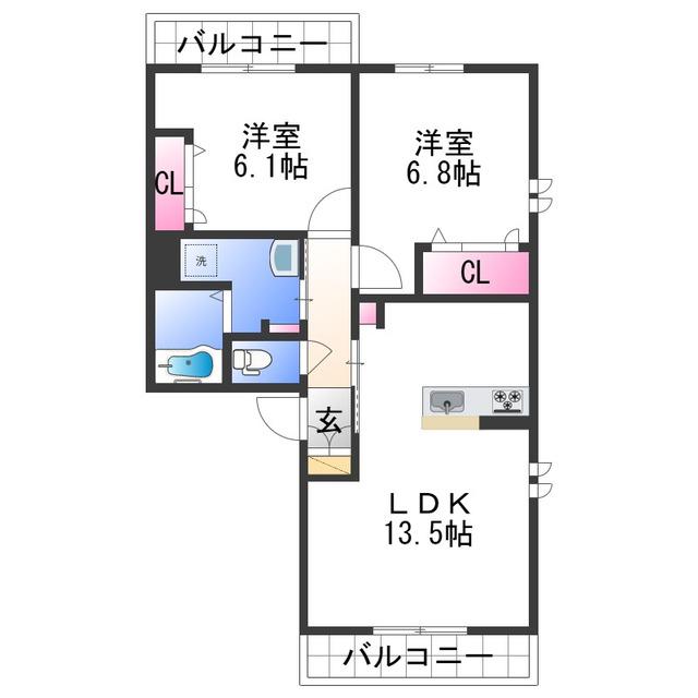 シャーメゾン岩出清水(2LDK/1階)の間取り写真