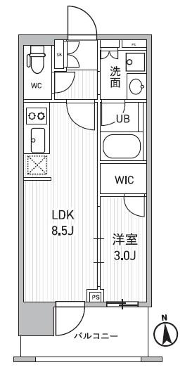 シーズンフラッツ新御徒町イースト(1LDK/3階)の間取り写真