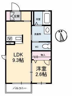 コスモパーク下郷B棟(1LDK/1階)の間取り写真