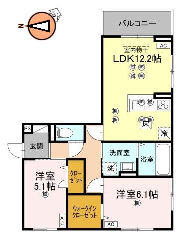 フィオーレガーデン北田宮 B(2LDK/1階)の間取り写真