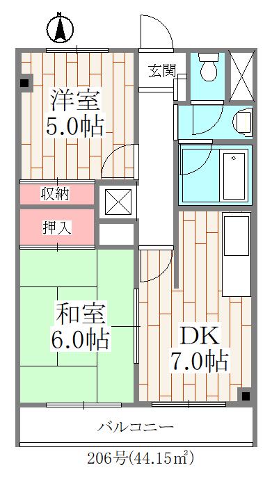 シャトルブラウンB(2DK/2階)の間取り写真