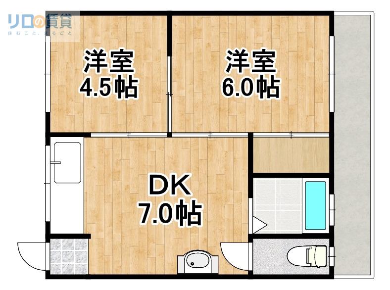 阪急今津線 小林駅(兵庫) 徒歩10分 2階建 築50年(2DK/1階)の間取り写真