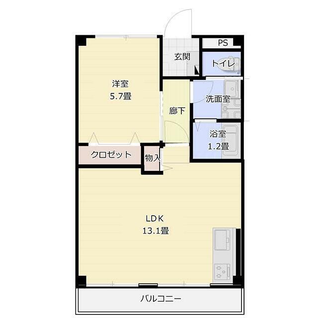 山西ビル(1LDK/2階)の間取り写真
