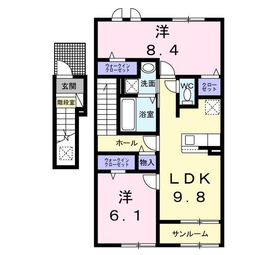 オコトベース A(2LDK/2階)の間取り写真