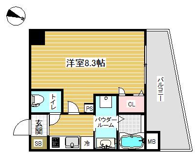 ライジングコート三宮マリーナシティ(ワンルーム/8階)の間取り写真
