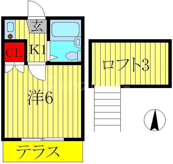 シャンブルハイツ(1K/2階)の間取り写真