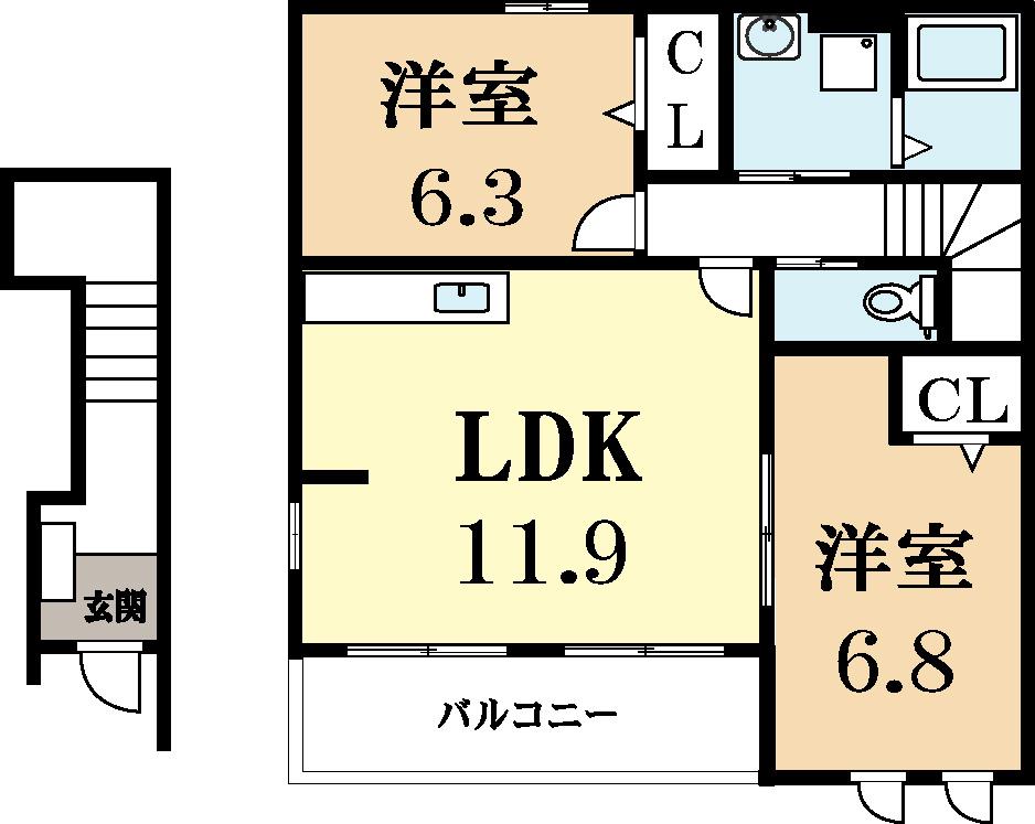 MIYABI(2LDK/2階)の間取り写真