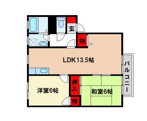 フレグランス天拝(2LDK/2階)の間取り写真