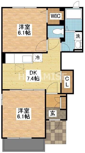 アンジュヒル(2DK/1階)の間取り写真
