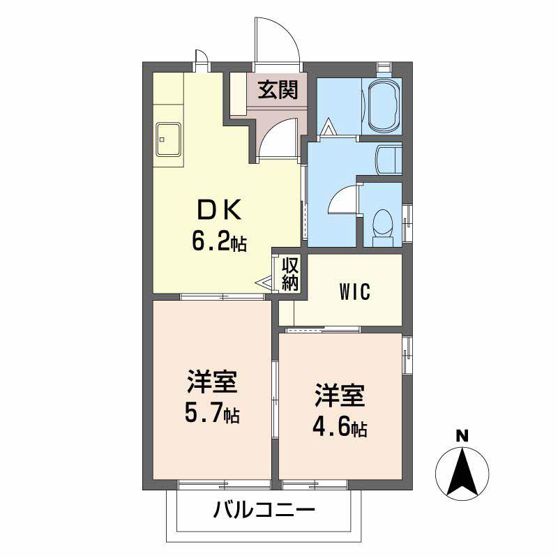 姫山フィルハーモニーコンセルトヘボウ(2DK/2階)の間取り写真