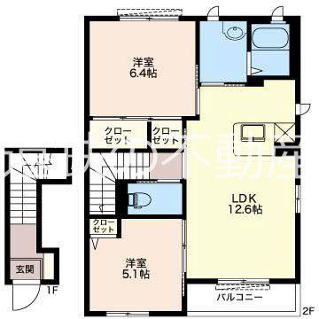 ウイングヒル(2LDK/2階)の間取り写真