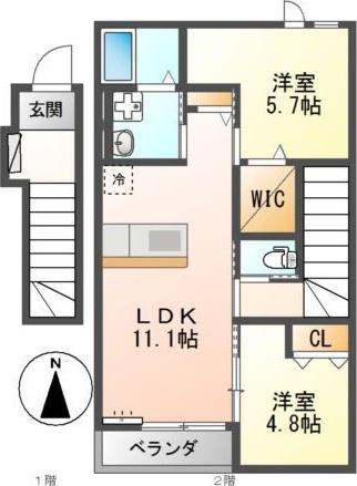 ロイヤルメゾン(2LDK/2階)の間取り写真