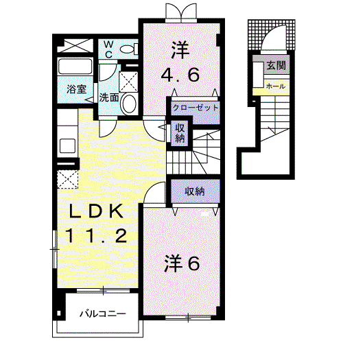 ヴィラフリーデンC(2LDK/2階)の間取り写真