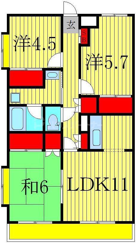 ロッキー天王台(3LDK/4階)の間取り写真