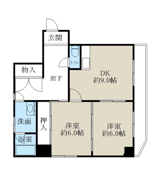 リバティープラザ東堀I(2DK/6階)の間取り写真