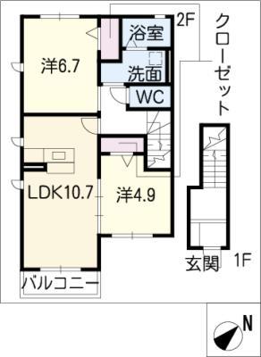 LAVANDE D(2LDK/2階)の間取り写真