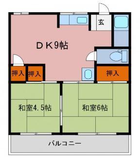 ＪＲ徳島線 佐古駅 徒歩17分 2階建 築42年(2DK/2階)の間取り写真