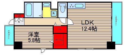 グレイス難波南(1LDK/4階)の間取り写真