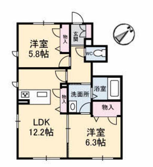 LA VIE CLAIR B棟(2LDK/1階)の間取り写真