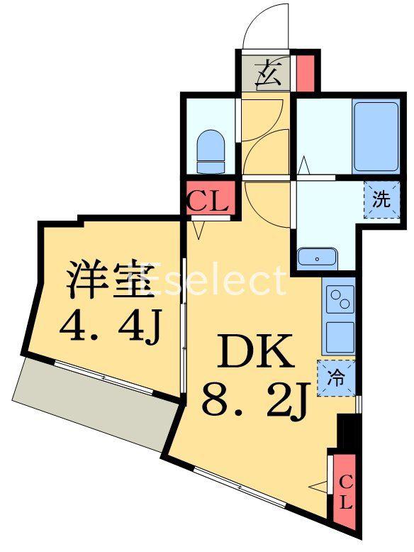 AURORO(1DK/8階)の間取り写真