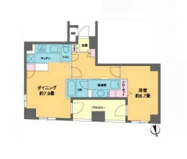 カスタリア新富町III(1DK/12階)の間取り写真
