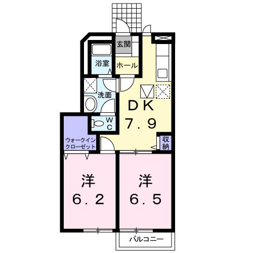 エントピア名和北C(2DK/1階)の間取り写真