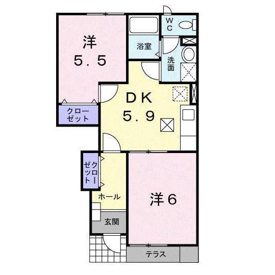 ビガーハイツ(2DK/1階)の間取り写真