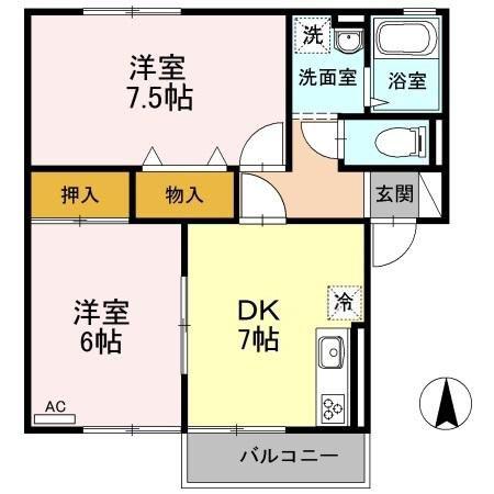 ヴィラージュ桂 I棟(2DK/1階)の間取り写真