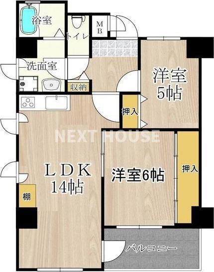 ロベリア弐番館(2LDK/6階)の間取り写真