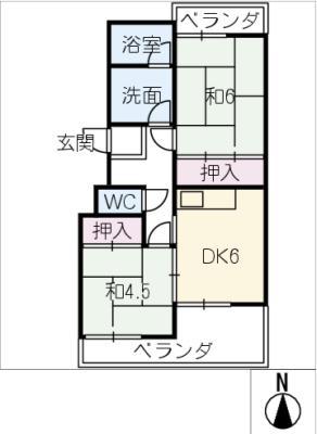 稲駅マンション(2DK/3階)の間取り写真