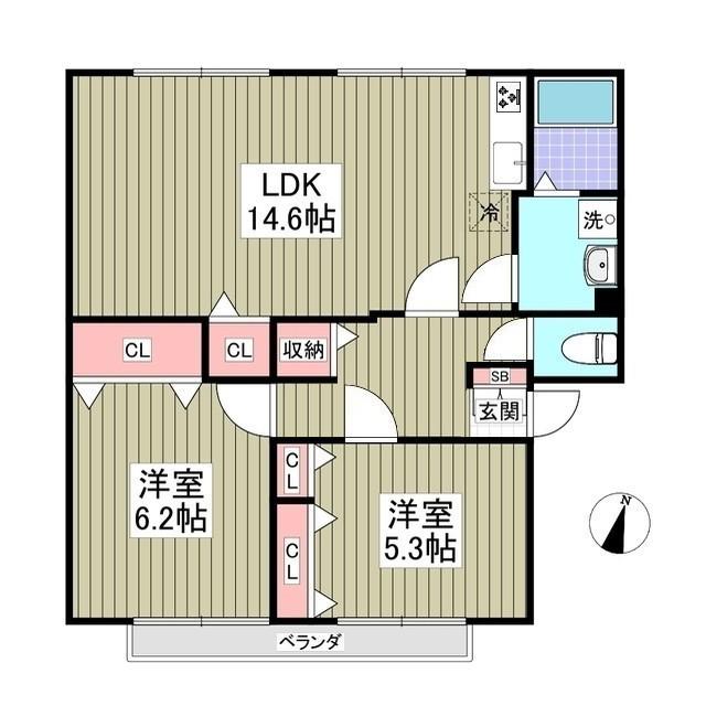パークハイツA(2LDK/2階)の間取り写真