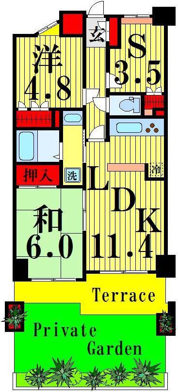 朝日パリオ西新井西館(2LDK/1階)の間取り写真