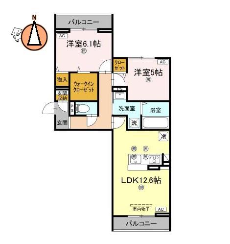 アズールスカイ(2LDK/3階)の間取り写真