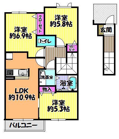 SHAMAISON VIA SOLE(3LDK/2階)の間取り写真