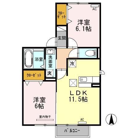プロニティ朝日(2LDK/1階)の間取り写真