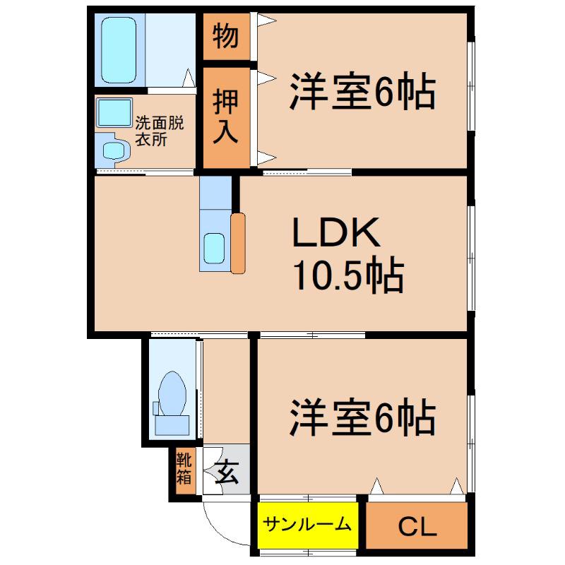 リバティ下祓川 B棟(2LDK/2階)の間取り写真