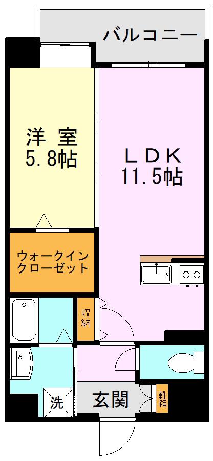 L.Aマンション子飼(1LDK/6階)の間取り写真