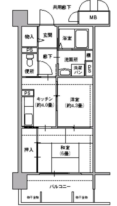 コーシャハイツ川口(2K/4階)の間取り写真