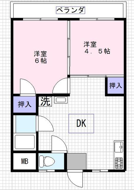 サンコーポ松本(2DK/1階)の間取り写真