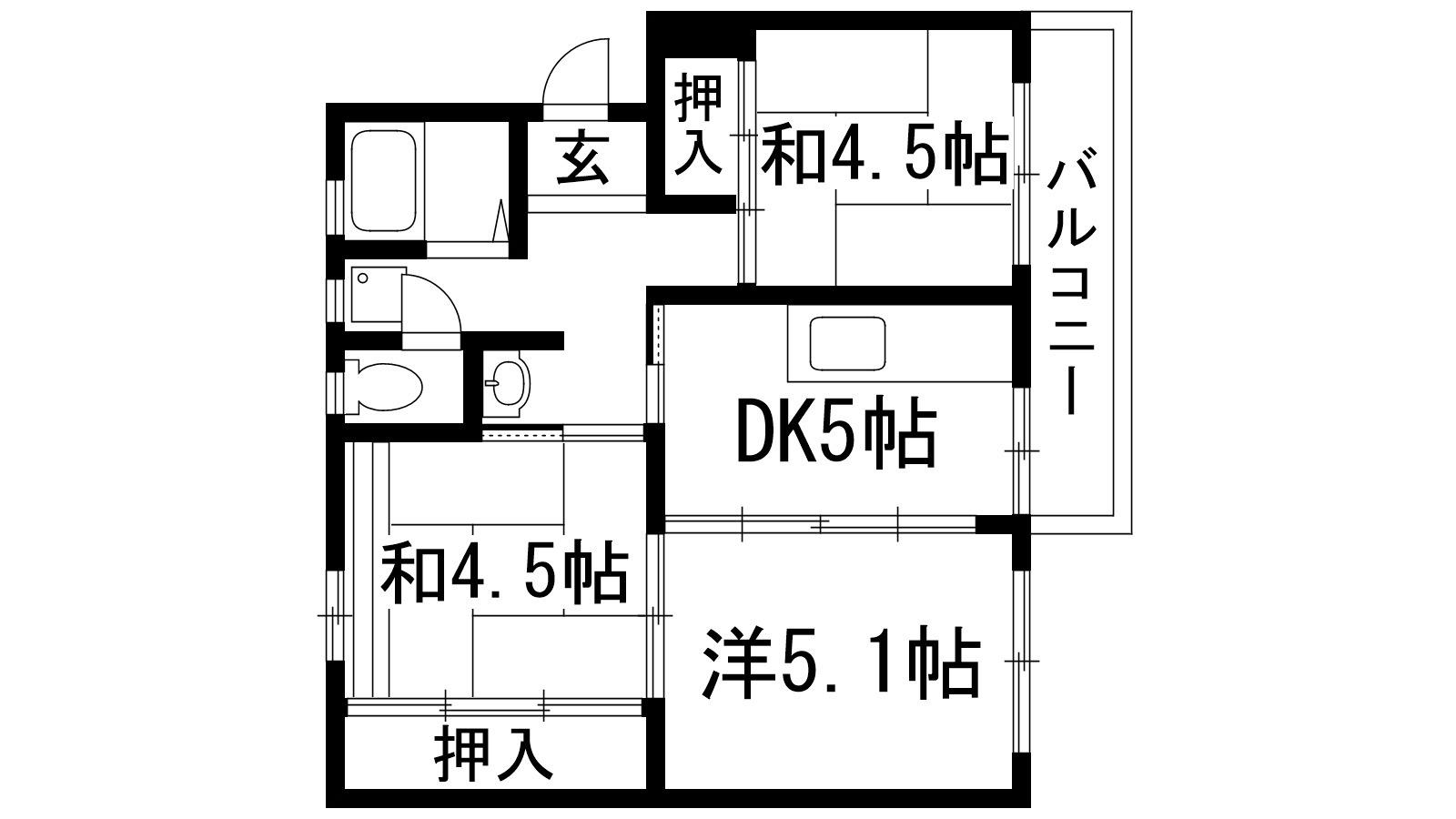 逆瀬川17号棟(3DK/1階)の間取り写真