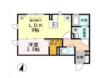 ドミール・ベルデュール(1LDK/1階)の間取り写真